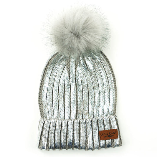 Britt's Knitts Glacier Knit Pom Hat Silver