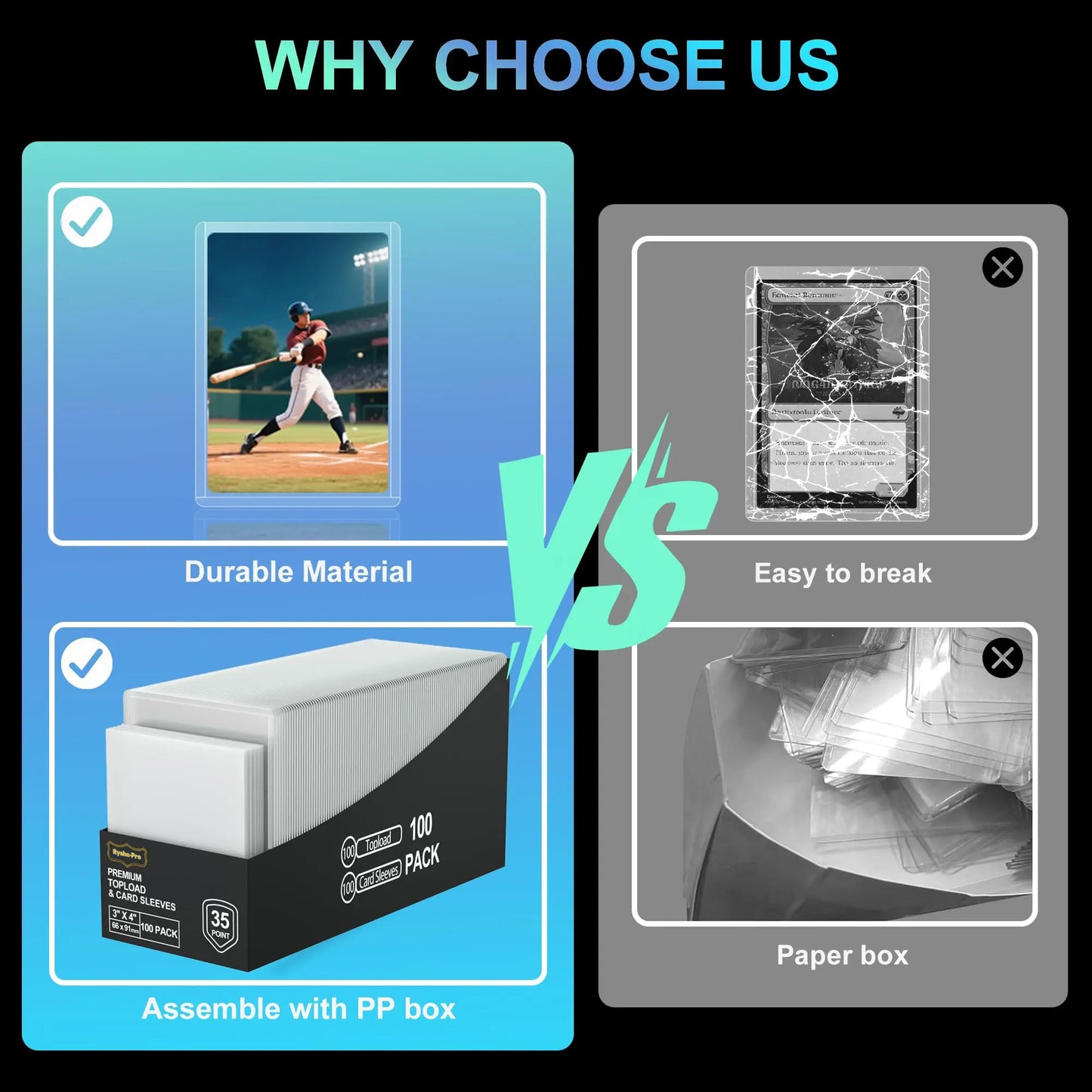 200 Card Sleeves Top Loaders 3" X 4" Hard Plastic Holder for Baseball Full UV-Resistant Trading Card Protectors Fit for MTG Game