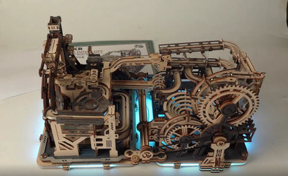 ROBOTIME Rokr Electric Marble Run with Light 3D Puzzle Toys Marble Spaceport Gifts for Kids Children Connect With Night City